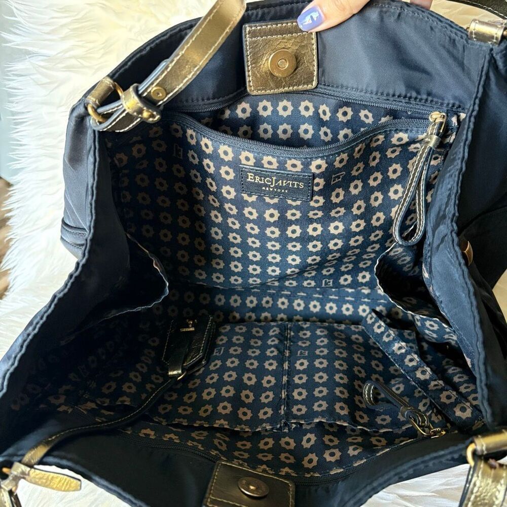 Eric Javits Black Nylon Shoulder Bag Gold Trim Hardware Designer Purse Classic - Picture 9 of 15